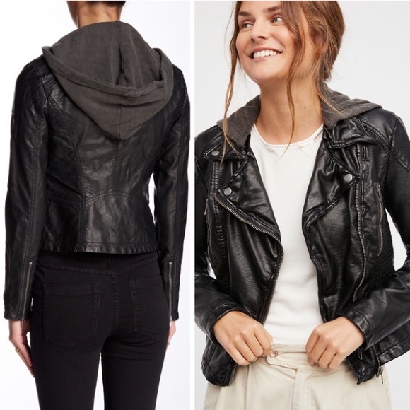 Free People Jackets & Blazers - Free People Vegan Leather Moto hooded jacket